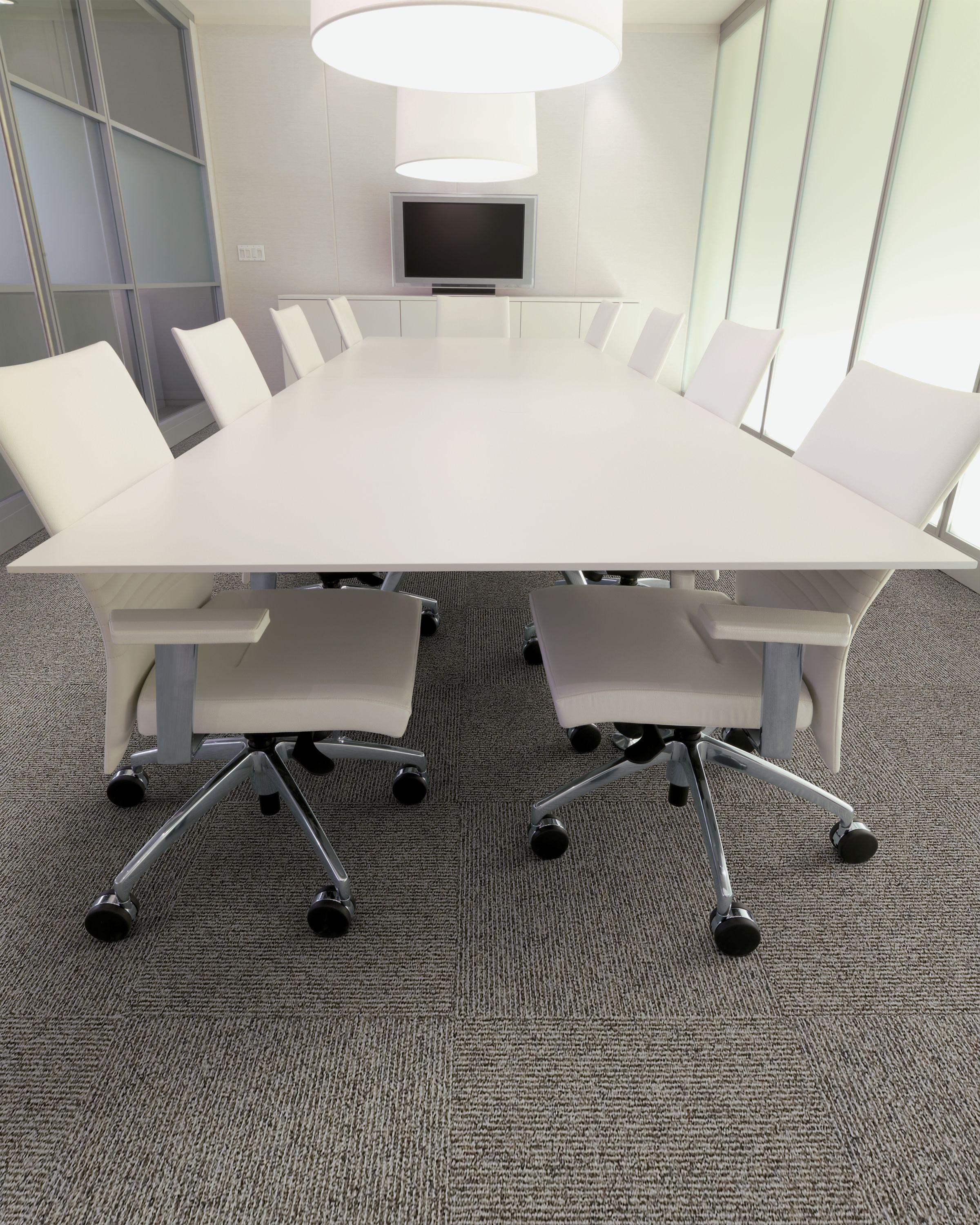 Interface Broomed carpet tile in conference room with long white table and chairs image number 1